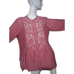 Soft Surroundings Womens XL Embroidered‎ Silk/Rayon Kurti Cottagecore Boho Top